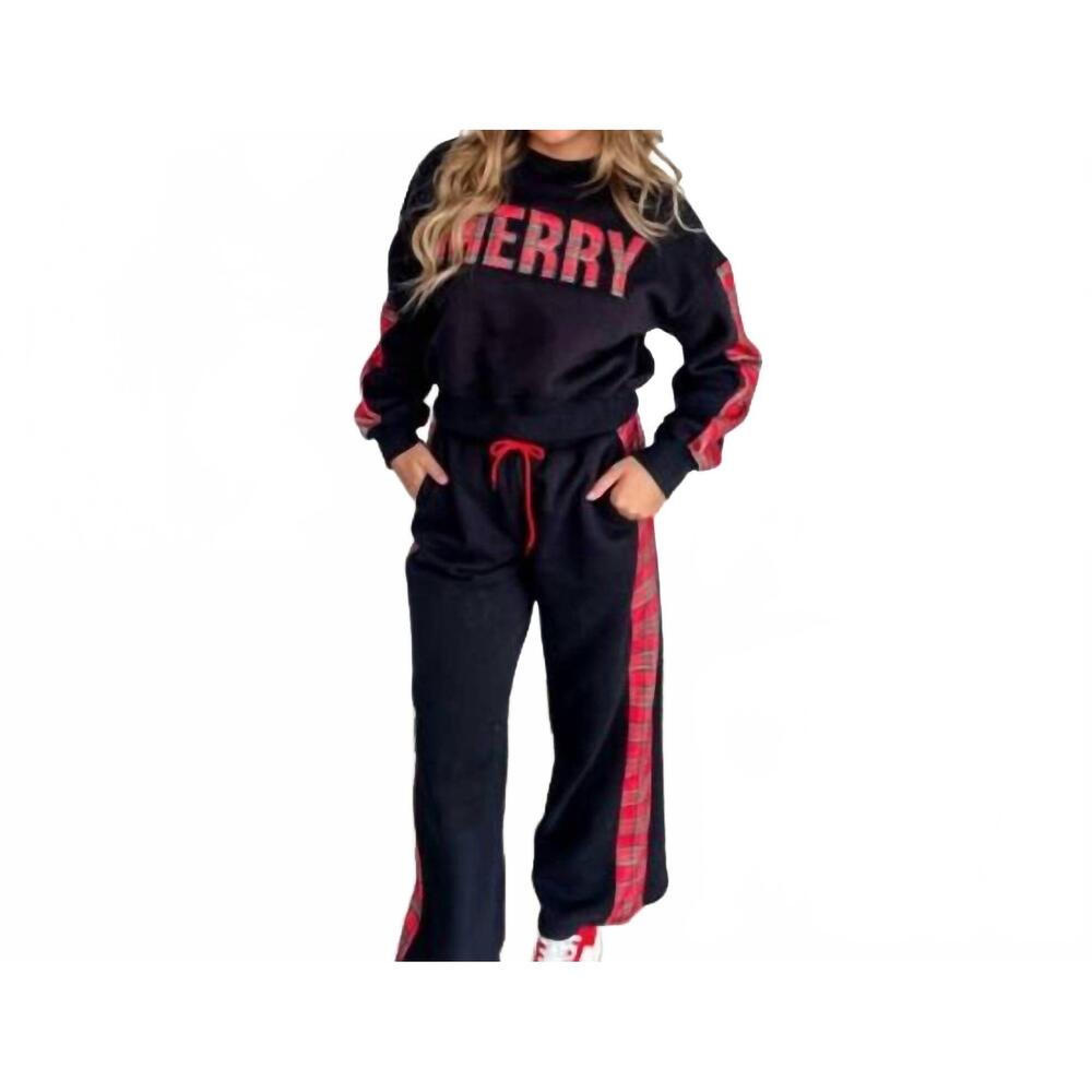 NEW BLAKELY merry plaid sweatsuit set in black